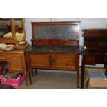 An Edwardian mahogany and inlaid marble top wash s