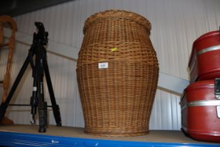 A wicker linen basket