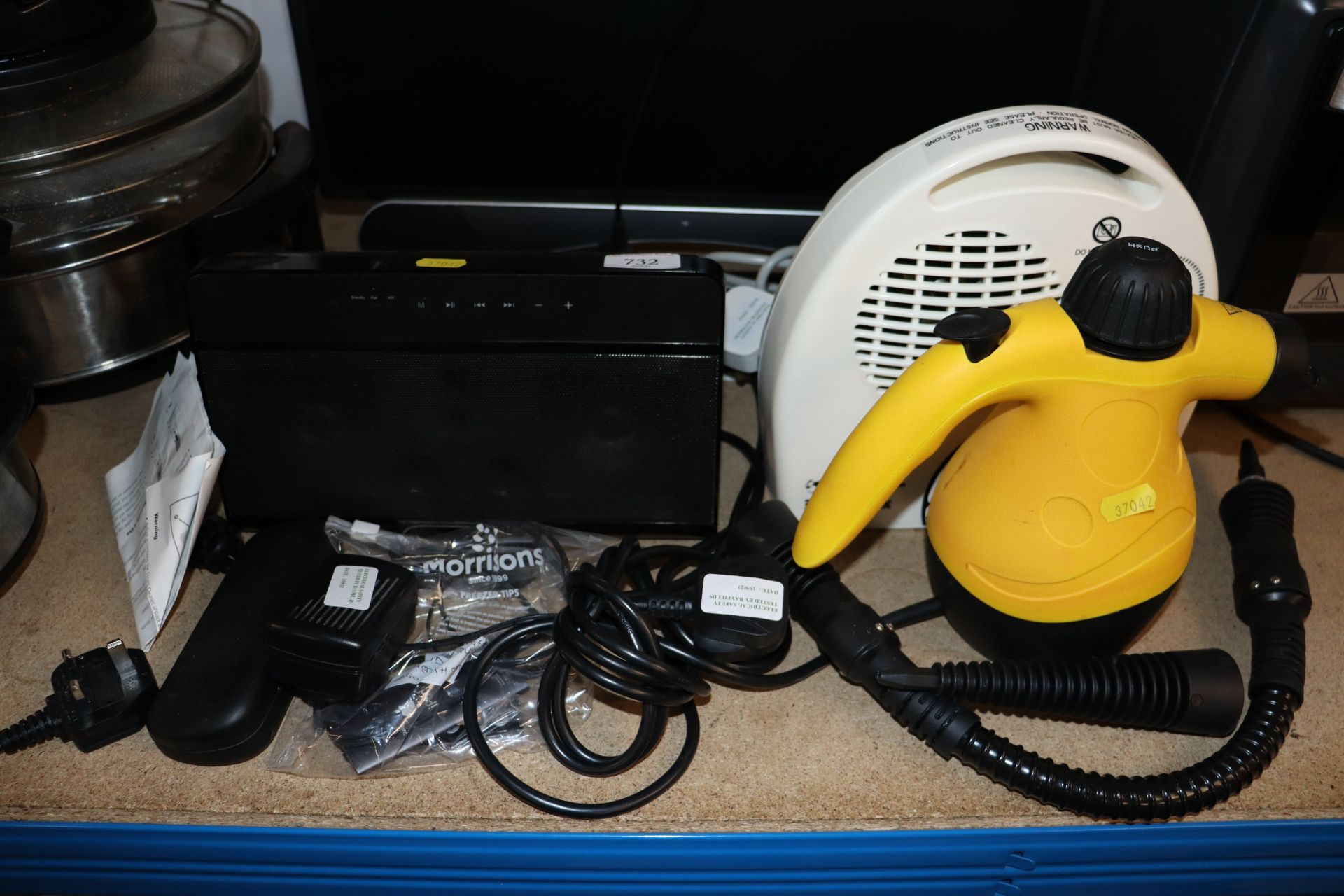 A fan heater, a steam cleaner and a Clarity iPod d