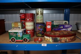 A collection of advertising tins