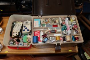 Two sewing boxes and contents of related items