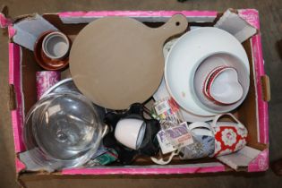 A box of various glass and china to include cheese