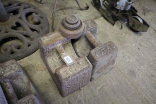 Two 56lb weights (one named to Avery) and a small