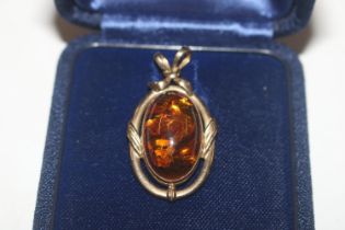 A Hallmarked 9ct gold and amber pendant approx. 3g