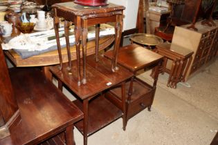 An oak two tier side table AF; a nest of two occas