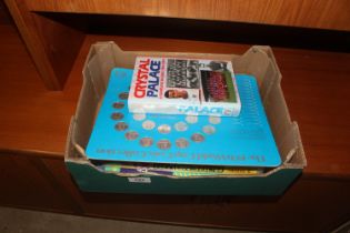 A box containing Football Collector's cards, and t