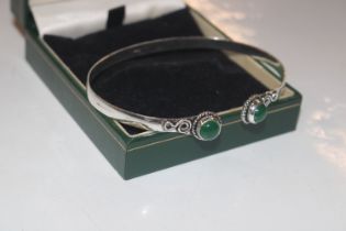 A 925 silver and jade set bangle