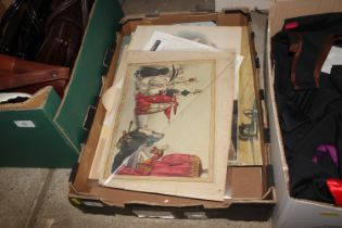 A box of unframed pictures and prints