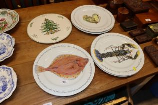 Six Limoges plates illustrated seafood, by Richard