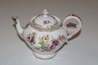 A Dresden porcelain floral decorated teapot (resto