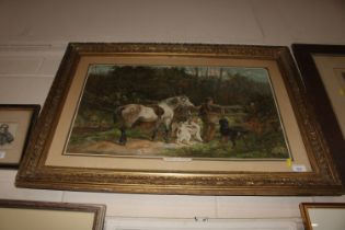 A gilt framed print "Waiting For The Guns"