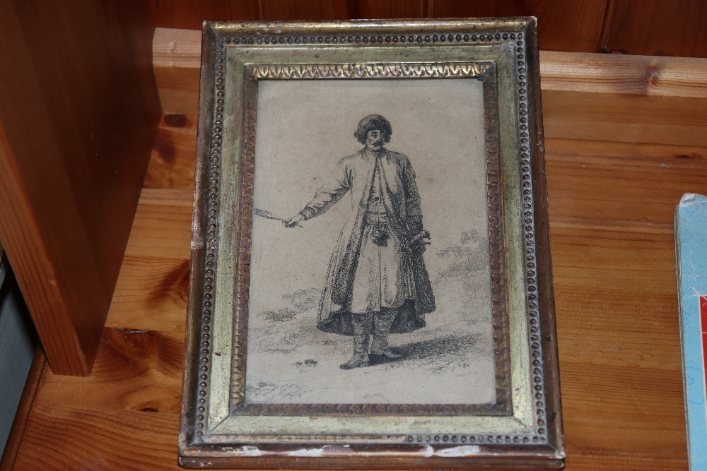 An oak framed black and white portrait and a gilt - Image 4 of 4