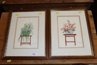 M Baker, two watercolour still life studies of flo