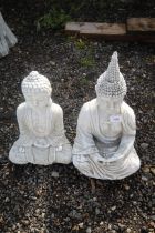 Two cast concrete garden statues in the form of Bu