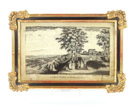 An 18th Century hair picture on silk, depicting figures in a landscape entitled "A View of