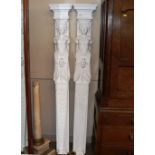 A pair of carved and white painted wooden Caryatids pillars, Provenance - removed from Bawdsey