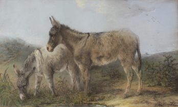 E.R. Smyth, study of donkeys grazing in rural landscape with windmill to the far ground, signed