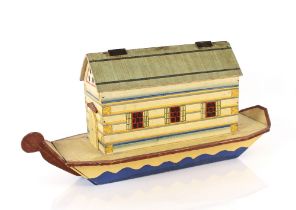 An early 20th Century painted ark, 79cm long x 38cm high, complete with Mr and Mrs Noah, seventeen