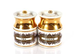 Robert Stewart, two storage jars, one for tea, one for sugar with gilded decoration