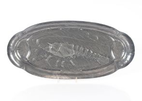 A large Art Nouveau pewter lobster dish decorated