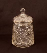 A cut glass and silver mounted biscuit jar