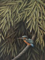 After Terance James Bond born 1946, print, study of a kingfisher amongst foliage perched on a