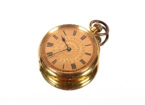 A Victorian 18ct gold fob watch, with foliate engraved dial and blue Roman numerals