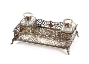 A silver inkstand  with two bottles AF