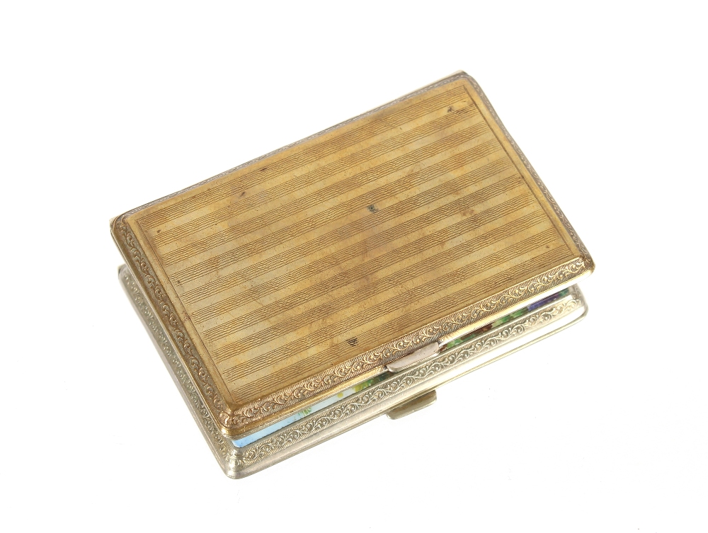 A gold plated and enamel cigarette case, decorated with a bluebell wood, 8.5cm x 6cm - Bild 3 aus 5