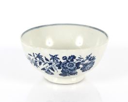 An 18th Century Worcester bowl, decorated flowers and butterflies, underglaze blue crescent mark