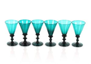 Six Georgian green drinking glasses, 14cm high