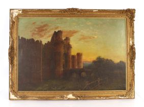 19th Century school  study of Hurstmonceux Castle Sussex, indistinctly signed oil on canvas, 65cm