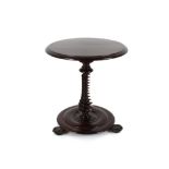 A Mahogany circular occasional table, raised on spiral twist column and stepped base terminating