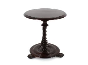 A Mahogany circular occasional table, raised on spiral twist column and stepped base terminating