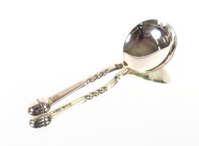 A modern silver caddy spoon with acorn terminal, Hallmarked for London 1993, makers mark NTE