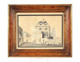 A set of four late 18th Century pen and ink pictures, drawn in a primitive manner, one inscribed