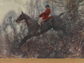 After Alfred Munnings, coloured print of "The Huntsman Ned On The Brown Mare"