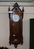A Victorian walnut regulator wall clock, the white enamel Roman numeral circular dial inscribed A.