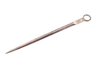 A George III silver meat skewer, London 1777, 27.5cm long, 81gms