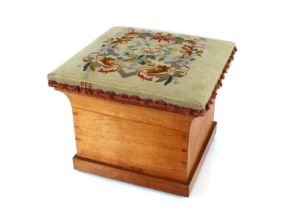 A Victorian pine ottoman, with needlepoint upholstered lifting seat, 48cm x 48cm x 40cm