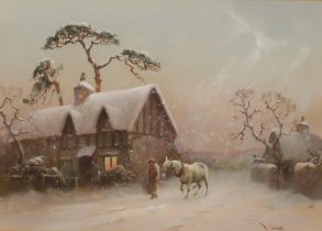 R. Cooper (Scottish), study of a snow bound rural scene with figure leading a horse bedside