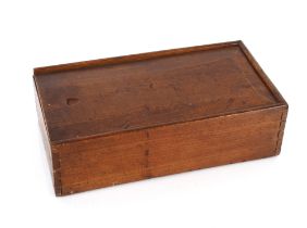 An antique elm box with sliding lid; and a Victorian burr walnut two compartment tea caddy (2)