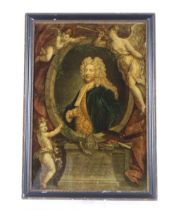 A reverse print on glass, "The Beauties" after a painting by Sir Godfrey Kneller, image 46cm x 30cm