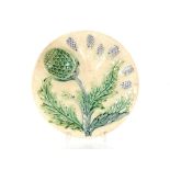 Ten Majolica ware hors d'oeuvres dishes with artichoke decoration; a Majolica ware asparagus stand