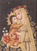 Kuzco school, 19th Century study of The Holy Mother and Child, oil on canvas highlighted with