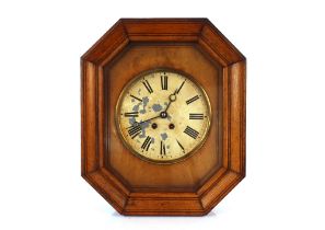 A 19th Century oak cased wall clock, having circular painted Roman numeral dial and eight day