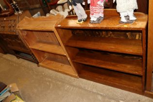 A stripped pine open fronted book shelf and an oak