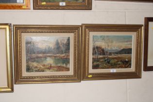 A pair of gilt framed oil on board studies, pheasa