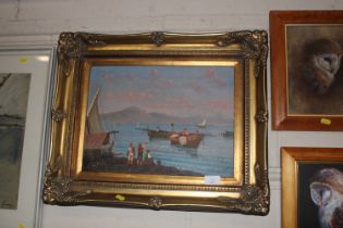 L. Scala, study of continental coastal scene, oil