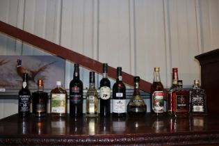 A collection of spirits and port